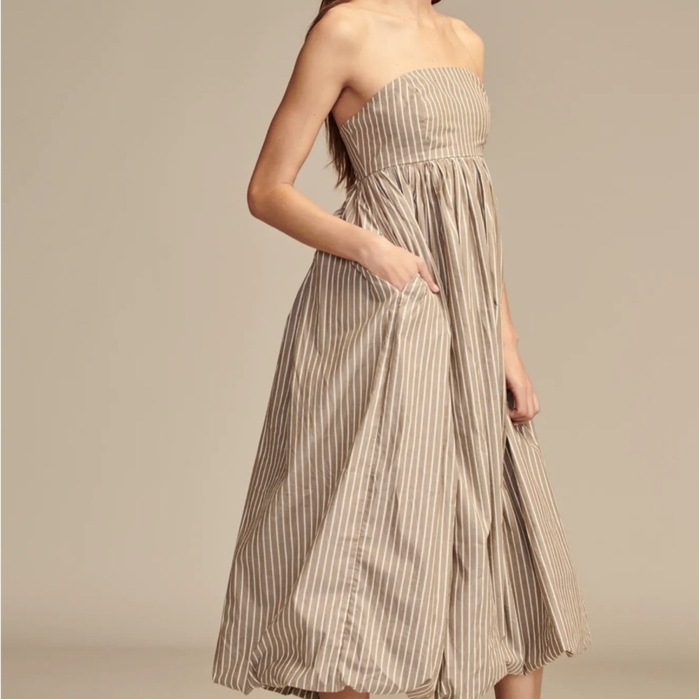 NWT Lucky brand Brown/White Poplin Bubble Hem Maxi Dress Size XL - Picture 2 of 10